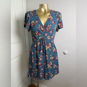 Francesca's Collections Blue Dress with Red Floral Design XXS